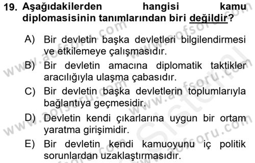 Diş Politika Analizi Dersi 2017 - 2018 Yılı (Vize) Ara Sınav Soruları 19. Soru