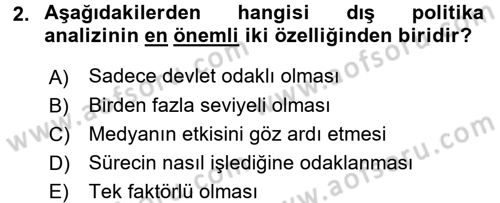 Diş Politika Analizi Dersi 2017 - 2018 Yılı (Vize) Ara Sınav Soruları 2. Soru