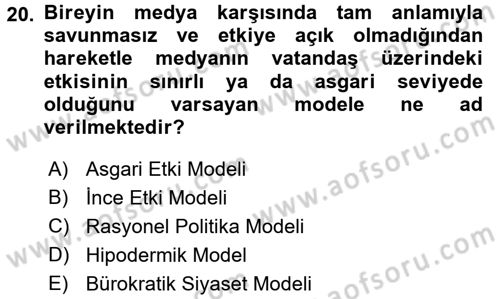 Diş Politika Analizi Dersi 2017 - 2018 Yılı (Vize) Ara Sınav Soruları 20. Soru