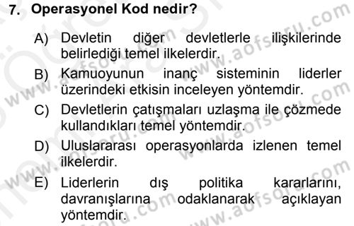 Diş Politika Analizi Dersi 2017 - 2018 Yılı (Vize) Ara Sınav Soruları 7. Soru