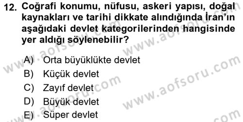 Diş Politika Analizi Dersi 2017 - 2018 Yılı (Final) Dönem Sonu Sınav Soruları 12. Soru