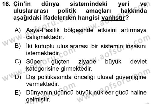 Diş Politika Analizi Dersi 2017 - 2018 Yılı (Final) Dönem Sonu Sınav Soruları 16. Soru