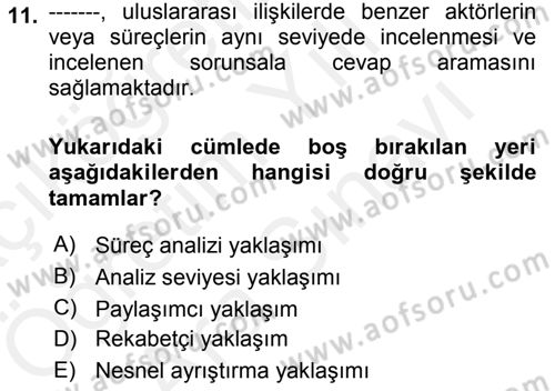 Diş Politika Analizi Dersi 2018 - 2019 Yılı (Vize) Ara Sınav Soruları 11. Soru