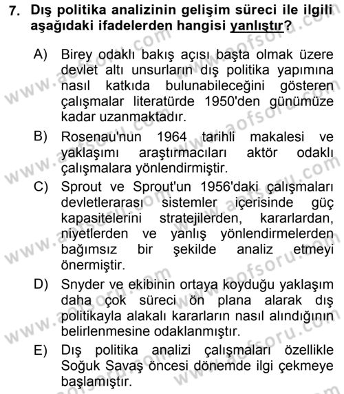 Diş Politika Analizi Dersi 2018 - 2019 Yılı (Vize) Ara Sınav Soruları 7. Soru