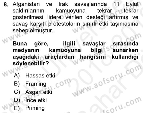 Diş Politika Analizi Dersi 2018 - 2019 Yılı (Vize) Ara Sınav Soruları 8. Soru