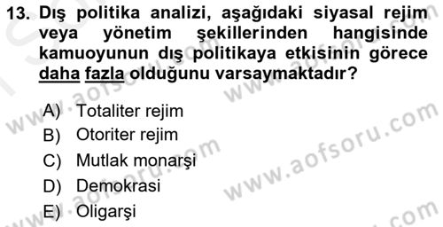 Diş Politika Analizi Dersi 2018 - 2019 Yılı (Final) Dönem Sonu Sınav Soruları 13. Soru