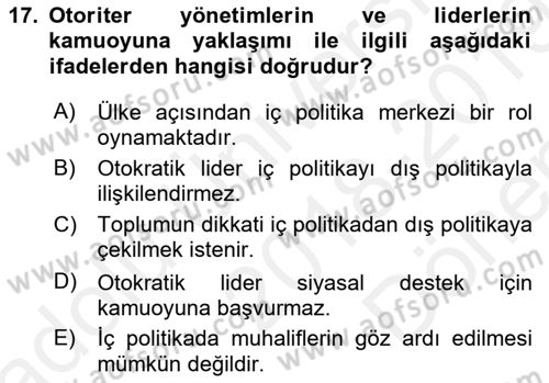 Diş Politika Analizi Dersi 2018 - 2019 Yılı (Final) Dönem Sonu Sınav Soruları 17. Soru