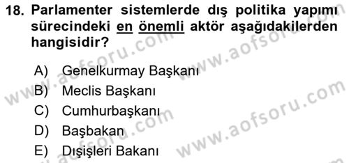 Diş Politika Analizi Dersi 2018 - 2019 Yılı (Final) Dönem Sonu Sınav Soruları 18. Soru