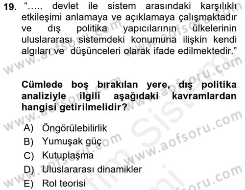 Diş Politika Analizi Dersi 2018 - 2019 Yılı (Final) Dönem Sonu Sınav Soruları 19. Soru