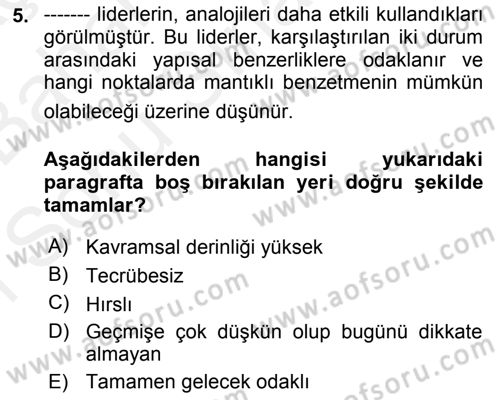 Diş Politika Analizi Dersi 2018 - 2019 Yılı (Final) Dönem Sonu Sınav Soruları 5. Soru