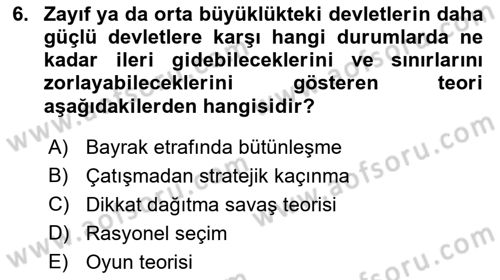 Diş Politika Analizi Dersi 2018 - 2019 Yılı (Final) Dönem Sonu Sınav Soruları 6. Soru