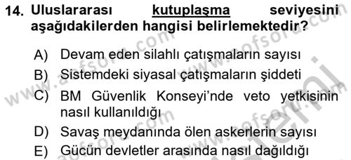 Diş Politika Analizi Dersi 2018 - 2019 Yılı Yaz Okulu Sınavı 14. Soru