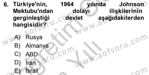 Diş Politika Analizi Dersi 2018 - 2019 Yılı Yaz Okulu Sınavı 6. Soru