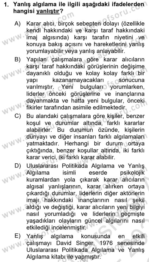 Diş Politika Analizi Dersi 2020 - 2021 Yılı Yaz Okulu Sınav Soruları 1. Soru