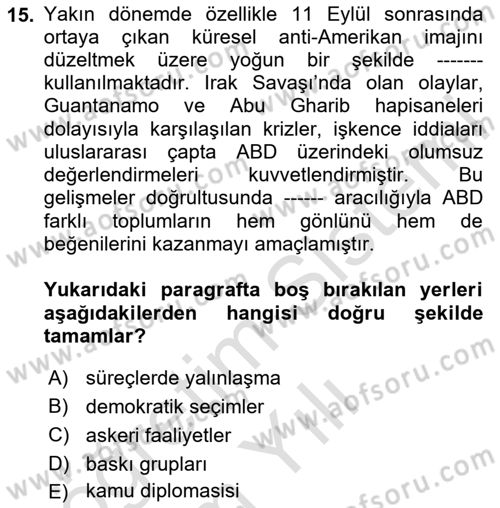 Diş Politika Analizi Dersi 2020 - 2021 Yılı Yaz Okulu Sınav Soruları 15. Soru