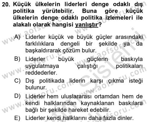 Diş Politika Analizi Dersi 2020 - 2021 Yılı Yaz Okulu Sınav Soruları 20. Soru