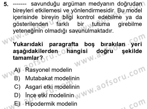 Diş Politika Analizi Dersi 2020 - 2021 Yılı Yaz Okulu Sınav Soruları 5. Soru