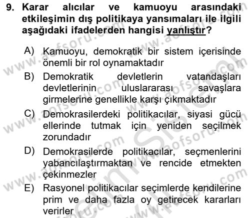 Diş Politika Analizi Dersi 2020 - 2021 Yılı Yaz Okulu Sınav Soruları 9. Soru