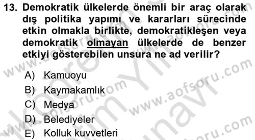 Diş Politika Analizi Dersi 2021 - 2022 Yılı (Vize) Ara Sınav Soruları 13. Soru