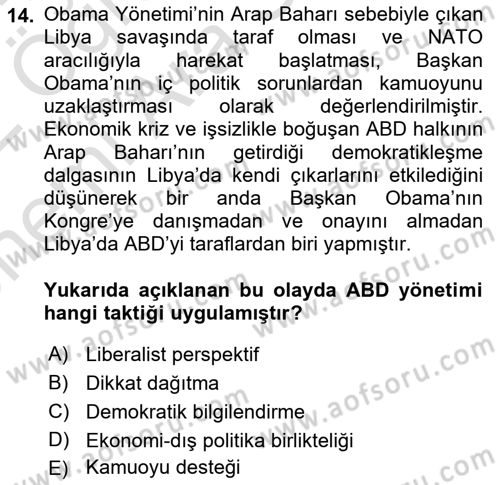 Diş Politika Analizi Dersi 2021 - 2022 Yılı (Vize) Ara Sınav Soruları 14. Soru