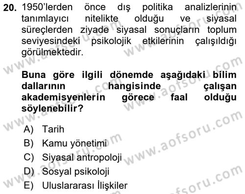 Diş Politika Analizi Dersi 2021 - 2022 Yılı (Vize) Ara Sınav Soruları 20. Soru