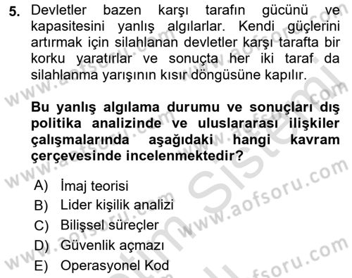 Diş Politika Analizi Dersi 2021 - 2022 Yılı (Vize) Ara Sınav Soruları 5. Soru