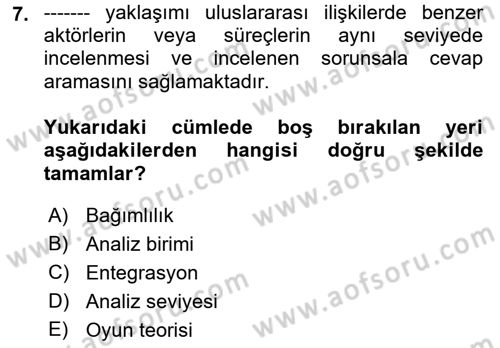 Diş Politika Analizi Dersi 2021 - 2022 Yılı (Vize) Ara Sınav Soruları 7. Soru