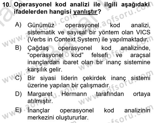 Diş Politika Analizi Dersi 2021 - 2022 Yılı (Final) Dönem Sonu Sınav Soruları 10. Soru