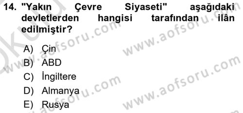 Diş Politika Analizi Dersi 2021 - 2022 Yılı Yaz Okulu Sınav Soruları 14. Soru