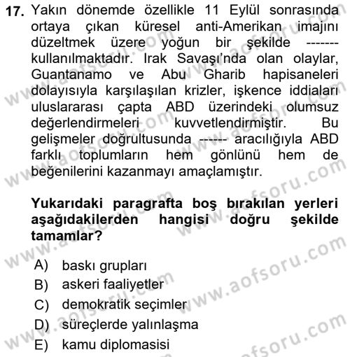 Diş Politika Analizi Dersi 2021 - 2022 Yılı Yaz Okulu Sınav Soruları 17. Soru