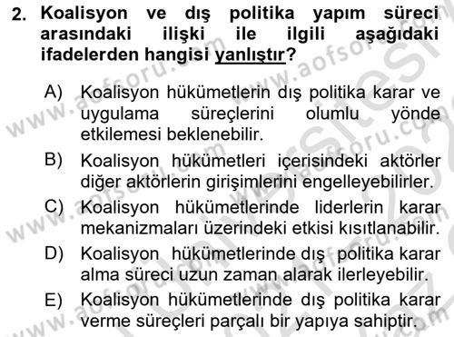 Diş Politika Analizi Dersi 2021 - 2022 Yılı Yaz Okulu Sınav Soruları 2. Soru