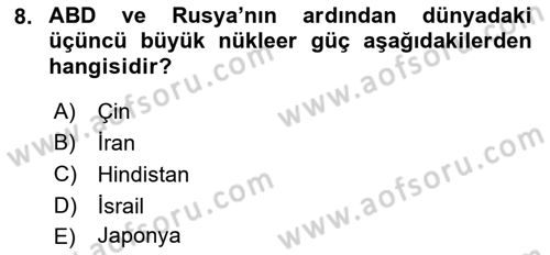 Diş Politika Analizi Dersi 2021 - 2022 Yılı Yaz Okulu Sınav Soruları 8. Soru