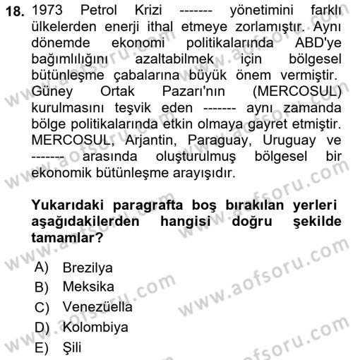 Diş Politika Analizi Dersi 2022 - 2023 Yılı Yaz Okulu Sınav Soruları 18. Soru
