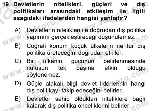Diş Politika Analizi Dersi 2022 - 2023 Yılı Yaz Okulu Sınav Soruları 19. Soru