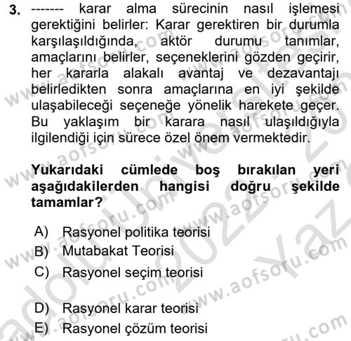 Diş Politika Analizi Dersi 2022 - 2023 Yılı Yaz Okulu Sınav Soruları 3. Soru
