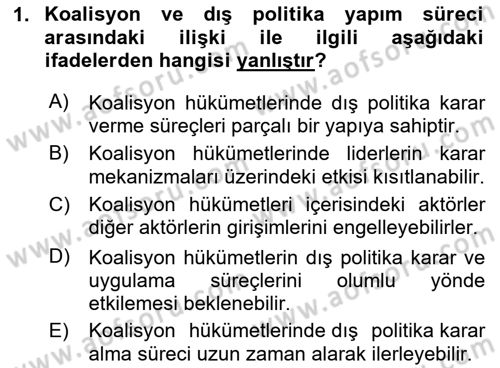Diş Politika Analizi Dersi 2023 - 2024 Yılı (Vize) Ara Sınav Soruları 1. Soru