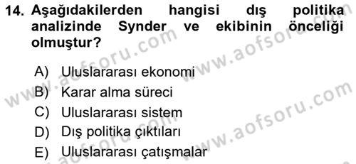 Diş Politika Analizi Dersi 2023 - 2024 Yılı (Vize) Ara Sınav Soruları 14. Soru
