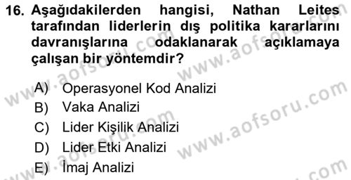 Diş Politika Analizi Dersi 2023 - 2024 Yılı (Vize) Ara Sınav Soruları 16. Soru