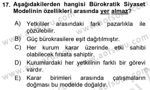 Diş Politika Analizi Dersi Ara Sınavı Deneme Sınav Soruları 17. Soru