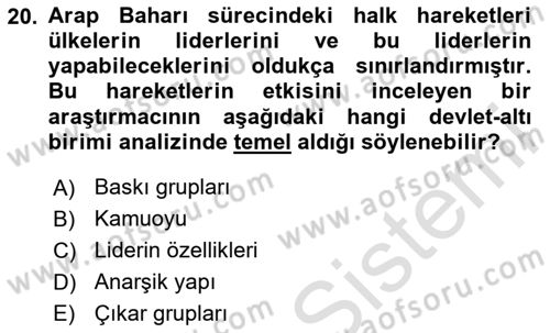Diş Politika Analizi Dersi 2023 - 2024 Yılı (Vize) Ara Sınav Soruları 20. Soru