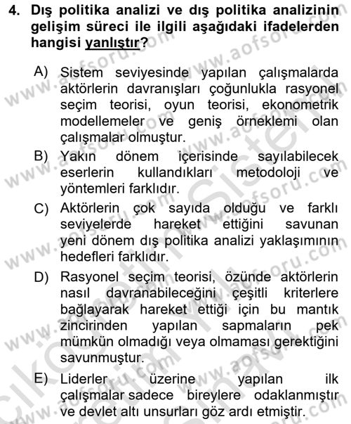 Diş Politika Analizi Dersi 2023 - 2024 Yılı (Vize) Ara Sınav Soruları 4. Soru