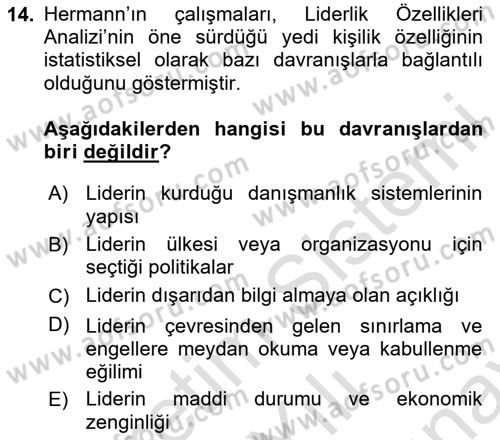 Diş Politika Analizi Dersi 2023 - 2024 Yılı (Final) Dönem Sonu Sınav Soruları 14. Soru