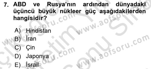Diş Politika Analizi Dersi 2023 - 2024 Yılı (Final) Dönem Sonu Sınav Soruları 7. Soru