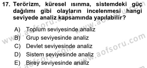 Diş Politika Analizi Dersi 2024 - 2025 Yılı (Vize) Ara Sınav Soruları 17. Soru