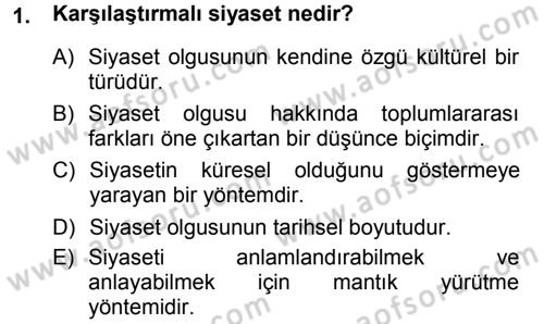 Karşılaştırmalı Siyasal Sistemler Dersi 2012 - 2013 Yılı (Vize) Ara Sınav Soruları 1. Soru