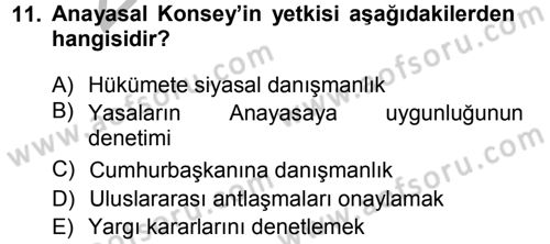 Karşılaştırmalı Siyasal Sistemler Dersi 2012 - 2013 Yılı (Vize) Ara Sınav Soruları 11. Soru