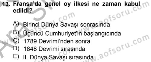 Karşılaştırmalı Siyasal Sistemler Dersi 2012 - 2013 Yılı (Vize) Ara Sınav Soruları 13. Soru