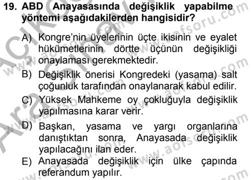 Karşılaştırmalı Siyasal Sistemler Dersi 2012 - 2013 Yılı (Vize) Ara Sınav Soruları 19. Soru