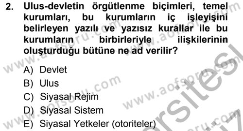 Karşılaştırmalı Siyasal Sistemler Dersi 2012 - 2013 Yılı (Vize) Ara Sınav Soruları 2. Soru