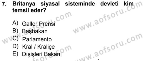 Karşılaştırmalı Siyasal Sistemler Dersi 2012 - 2013 Yılı (Vize) Ara Sınavı 7. Soru